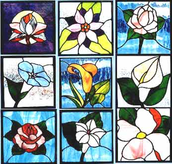 Stained Glass Flower Designs - Tulips, Poinsettia, Dogwood, Peony, Daylily
