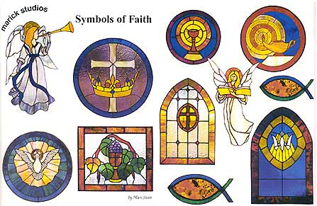 Religious Stained Glass Pattern Book - Faith Symbols
