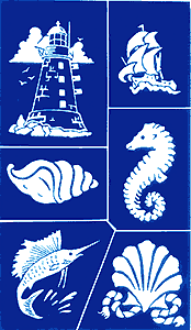 Etching Stencil - Nautical - Lighthouse, Sea Horse, Shell, Fish