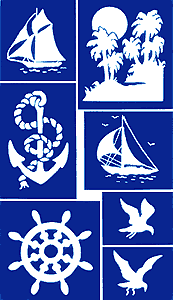 Etching Stencil - Nautical - Ship, Island, Anchor, Sailboat